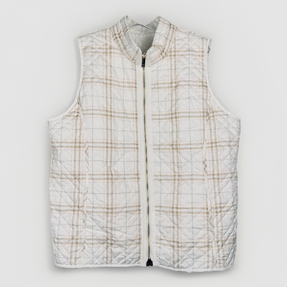 NWOT Chico's Quilted White Beige Reversible Plaid Zip Vest Womens XL/3 Pockets - Picture 3 of 10